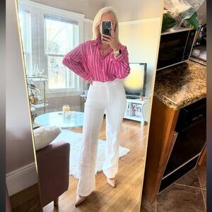 Petite White High Waist Straight Leg Pants.